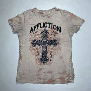 Affliction Women's Pink M/L Short Sleeve Y2k Cross 2000s Streetwear